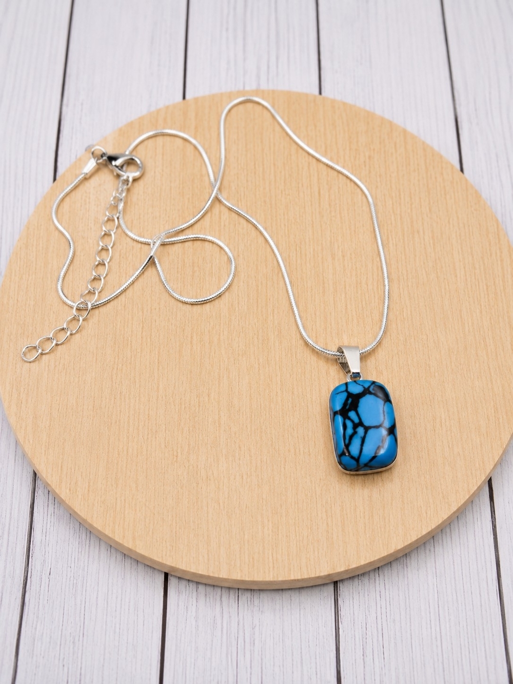 Silver Necklace with Blue Stone Pendant